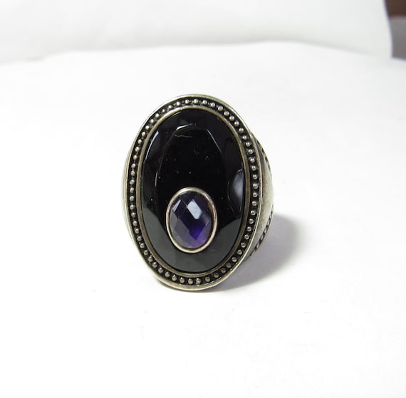 BLOW OUT / Solid Sterling SILVER Ring with Jet Bl… - image 2