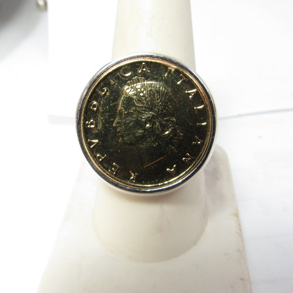 Sterling SILVER Italian Ring Made with 20 LIRA COIN Size 10