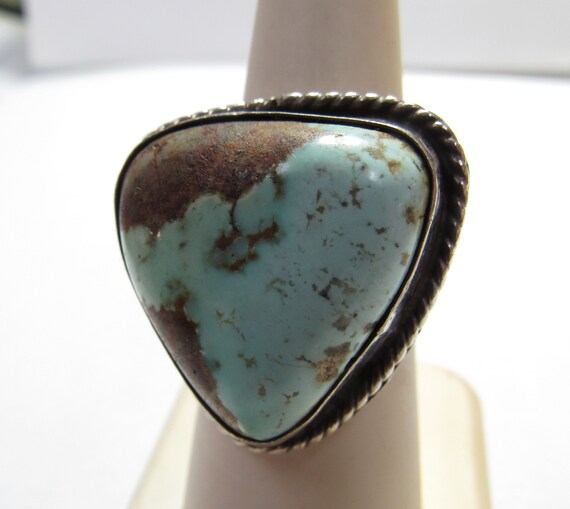 Southwestern Solid Sterling SILVER Ring with Beau… - image 2