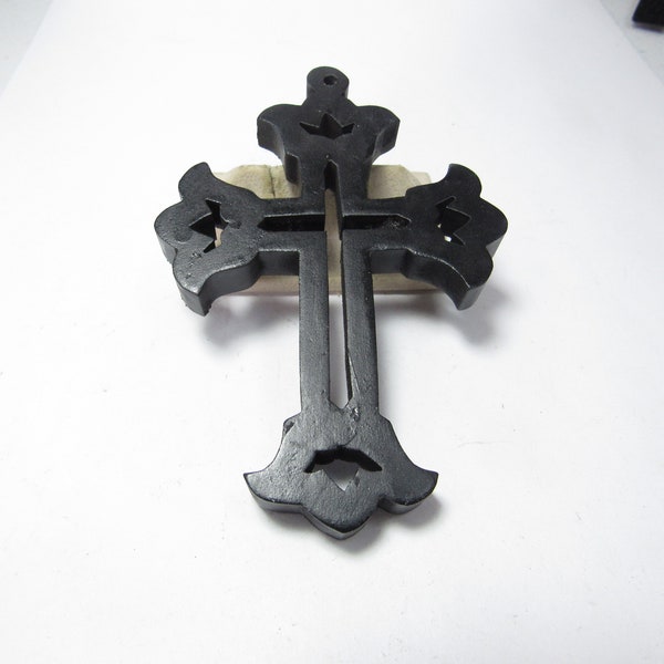 Original Victorian Era GUTTA PERCHA Black Cross Mourning Jewelry