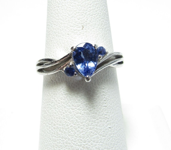 Sterling SILVER Ring with Pear Shape Natural Tanz… - image 1