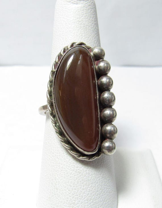 Solid Sterling SILVER Ring with Natural Coffee Ag… - image 2