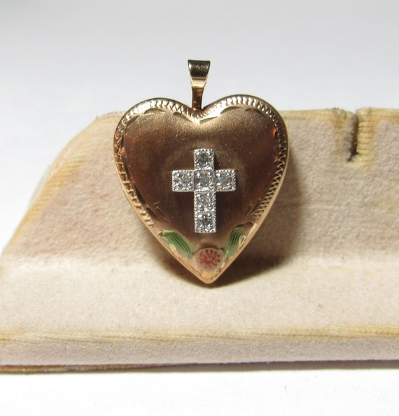 Vintage 14k GOLD Heart Locket with Natural Diamon… - image 1