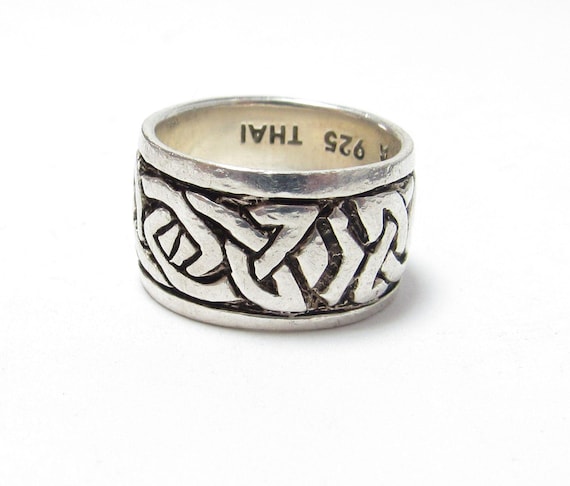 Wide Solid Sterling SILVER Ring with Celtic knot … - image 1