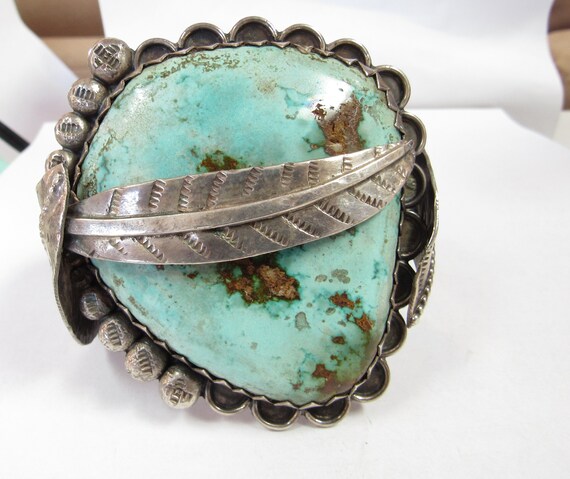 Huge Natural Turquoise Sterling Silver Cuff Brace… - image 1