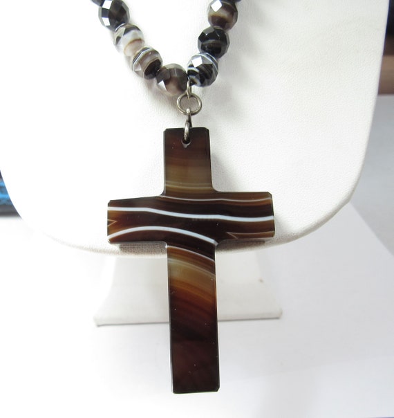 Antique Banded Agate Faceted Necklace with Large … - image 2