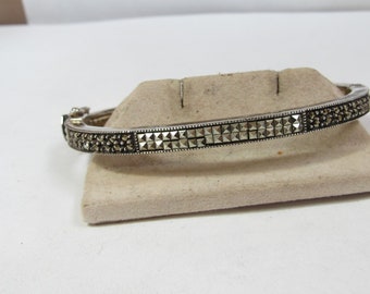 Vintage Sterling SILVER Bangle Bracelet with Natural Marcasites