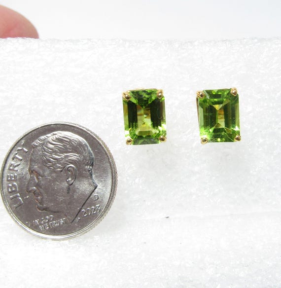 Solid 14k Stud Earrings with Emerald Cut Green Na… - image 2