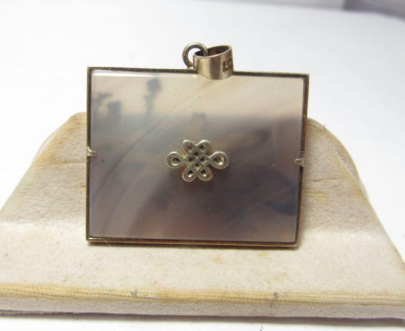 Sterling Silver Rectangle Natural Agate Pendant w… - image 3