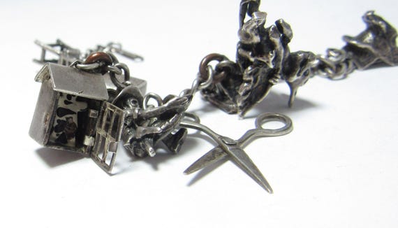Antique Solid Sterling Silver 7" Charm bracelet w… - image 2