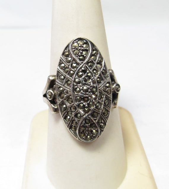 Sterling SILVER Hand Set Natural Marcasite Vintage