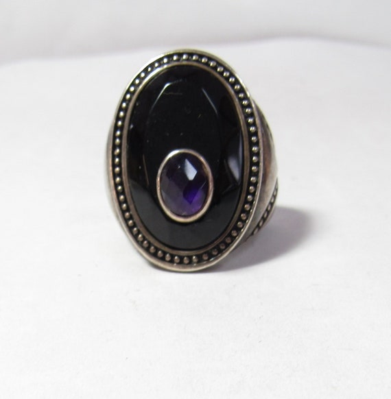 BLOW OUT / Solid Sterling SILVER Ring with Jet Bl… - image 1