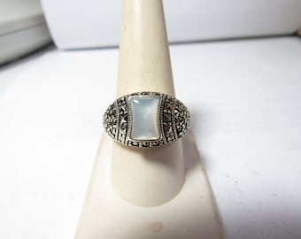 Sterling SILVER RING with Natural Mother of Pearl and Marcasites size 10