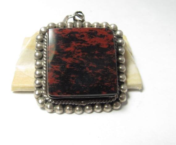 Solid Sterling SILVER Square Pendant with Natural… - image 1