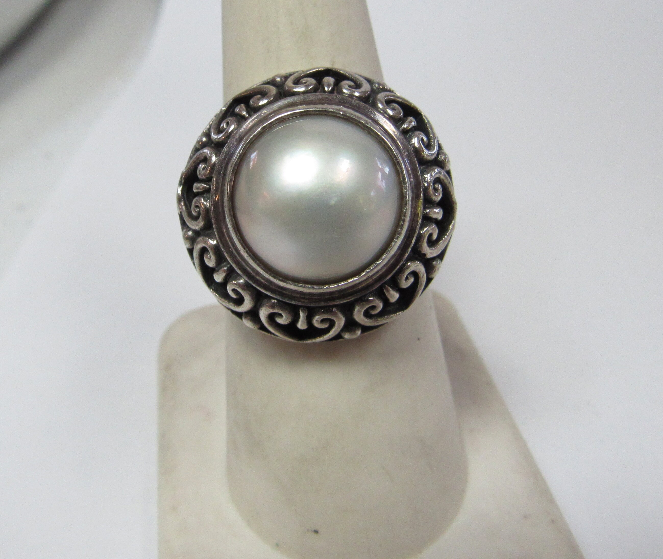 NATURAL 12 Mm MABE PEARL Ring in Solid Sterling Silver Size 8