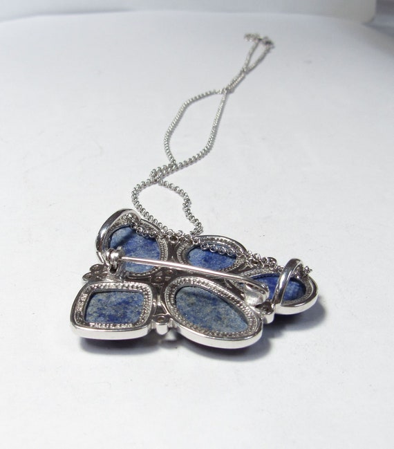 Solid Sterling SILVER Blue Lapis Lazuli Pendant /… - image 3