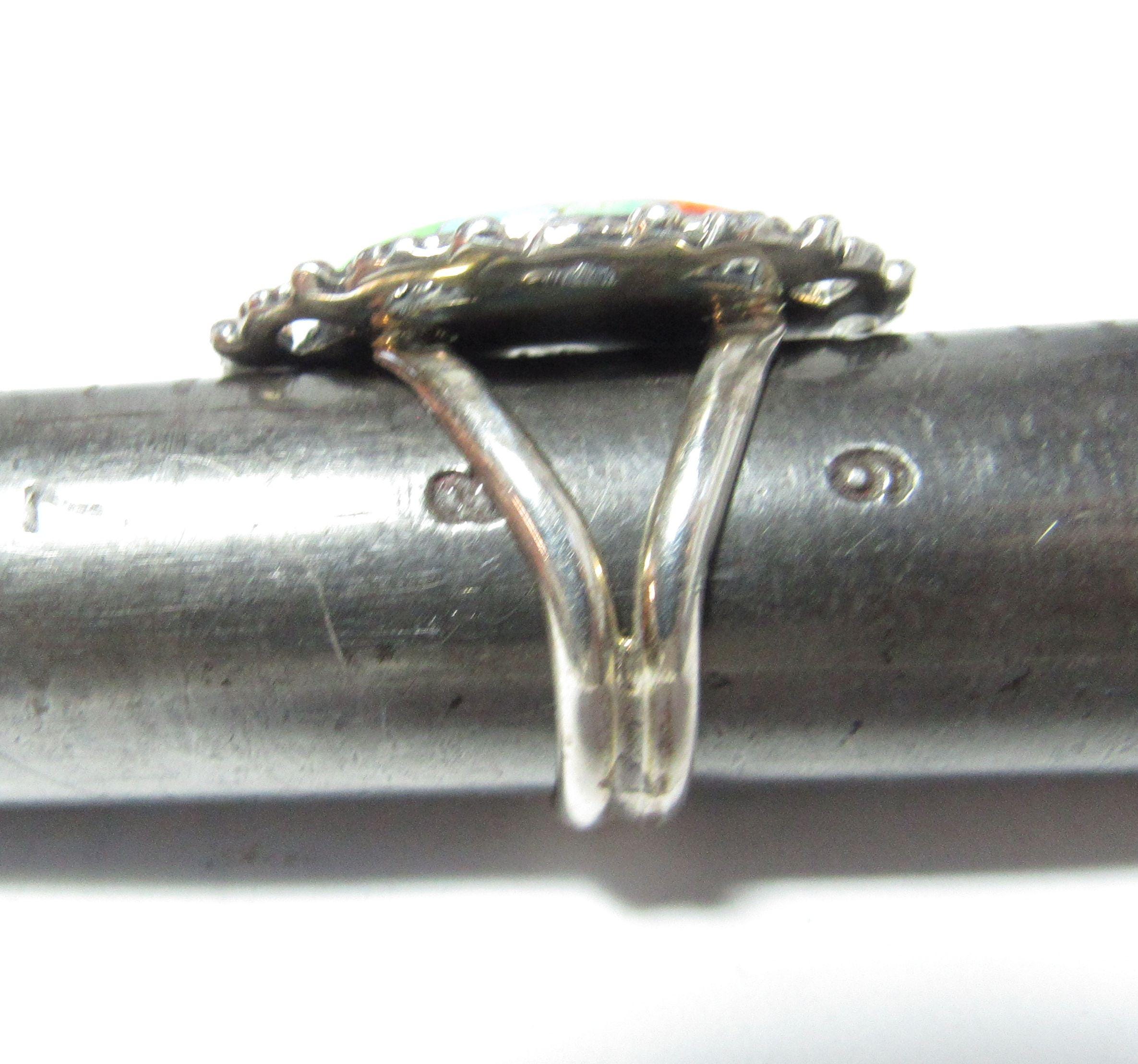 Native American Navajo Running Bear Sterling Silver Ring With Multi ...