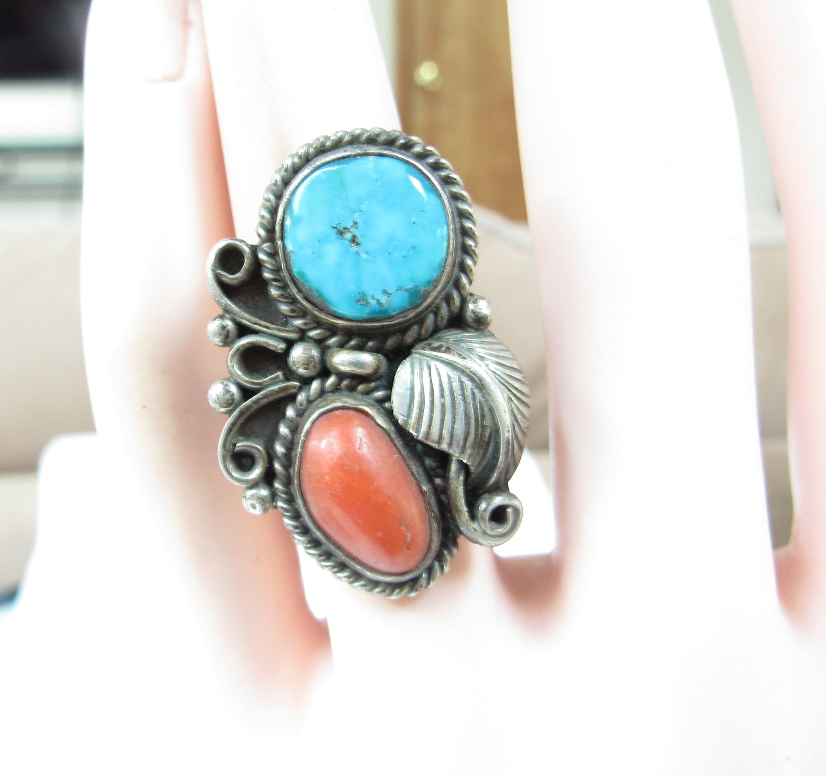 Native American Sterling Silver Ring With Blue Turquoise and