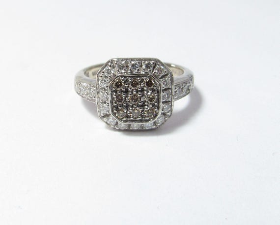 LeVian 14k Solid White Gold Ring with Chocolate a… - image 1