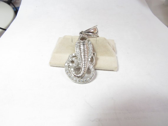 Solid Sterling SILVER Striking COBRA Pendant Iced… - image 1