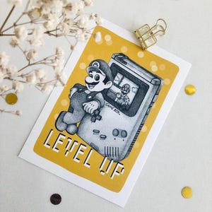 Postkarte "Level Up" Super Mario / Gameboy / Nintendo / Grußkarte / Geschenkkarte / Kunstdruck / mit Umschlag