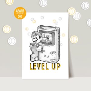 Gelukkige verjaardagskaart / verjaardagskaart / cadeaukaart niveau omhoog / cadeaubon voor gamers / wenskaart gamer / gelukskaart