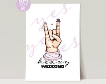 Zware huwelijkskaart DIN A6, incl. envelop // De meest rockende huwelijkskaart voor metalfans