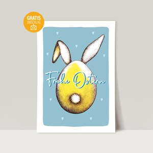 Ansichtkaart "Happy Easter" konijntje - ei / Paasgroet / Paascadeaukaart / kunstprint / met envelop
