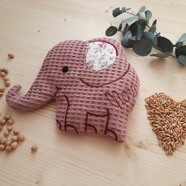 Personalisierbarer Elefant als Dinkelkissen oder Kirschkernkissen