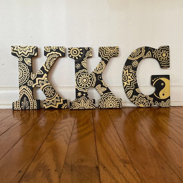 Kappa Kappa Gamma - Sorority Letters - Black and Gold Handpainted