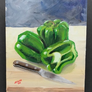 Fresh Peppers, 8x10 original oil painting