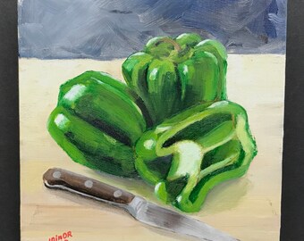 Fresh Peppers, 8x10 original oil painting