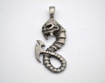 1980's Vintage Pewter Skull Serpent with Axe Tail