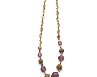 Vintage Filagree & Purple Glass Bead Necklace With Intrinsic Detailing