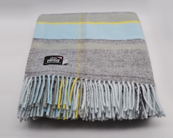 Pure New Wool Grey & Blue Blanket/Wrap/Throw/Made In Yorkshire/UK