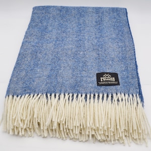 Pure New Wool Winter Ice Blue Throw/Blanket/Made In Yorkshire/UK