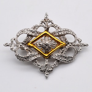 Vintage Silver & gold Tone Marcasite Brooch