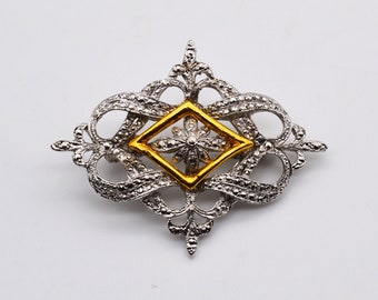 Vintage Silver & gold Tone Marcasite Brooch