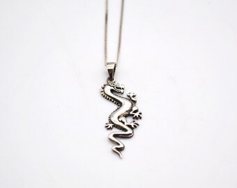 Silver Oriental Dragon Pendant Necklace