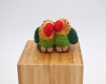 Handmade Pure Wool Needle Felted Love Birds Pin Brooch