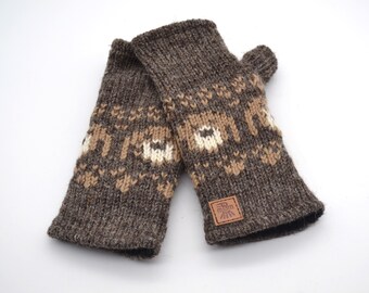 Hound Dog Fingerless Knitted Wool Gloves/Fleece Lined