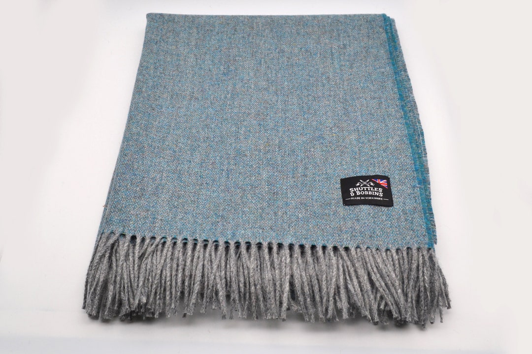 Pure New Wool Blue Herringbone Throw/blanket/made in Etsy