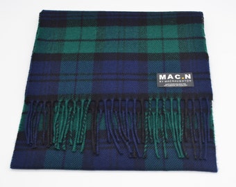 Pure Lambswool Wool Green/Blue Check Scarf Made In Scotland/UK