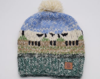 Knitted Meadow Sheep Pure Wool Hat/Fleece Lined