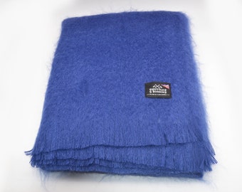 Pure Wool & Mohair Electric Blue Blanket/Throw/Made In Yorkshire
