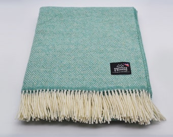 Pure New Merino Wool Mint Green Blanket/Wrap/Throw/Made In Yorkshire/UK