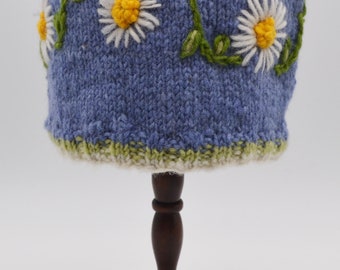 Pure Wool Knitted Daisy Chain Hat/Fleece Lined/Handmade