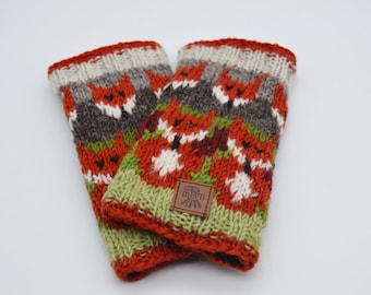 Fabulous Fox Fingerless Knitted Wool Gloves