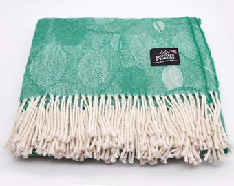 Pure British New Wool Green Throw/Blanket/Made In Yorkshire/UK