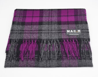 Pure Lambswool Wool Purple/Grey Check Scarf Made In Scotland/UK